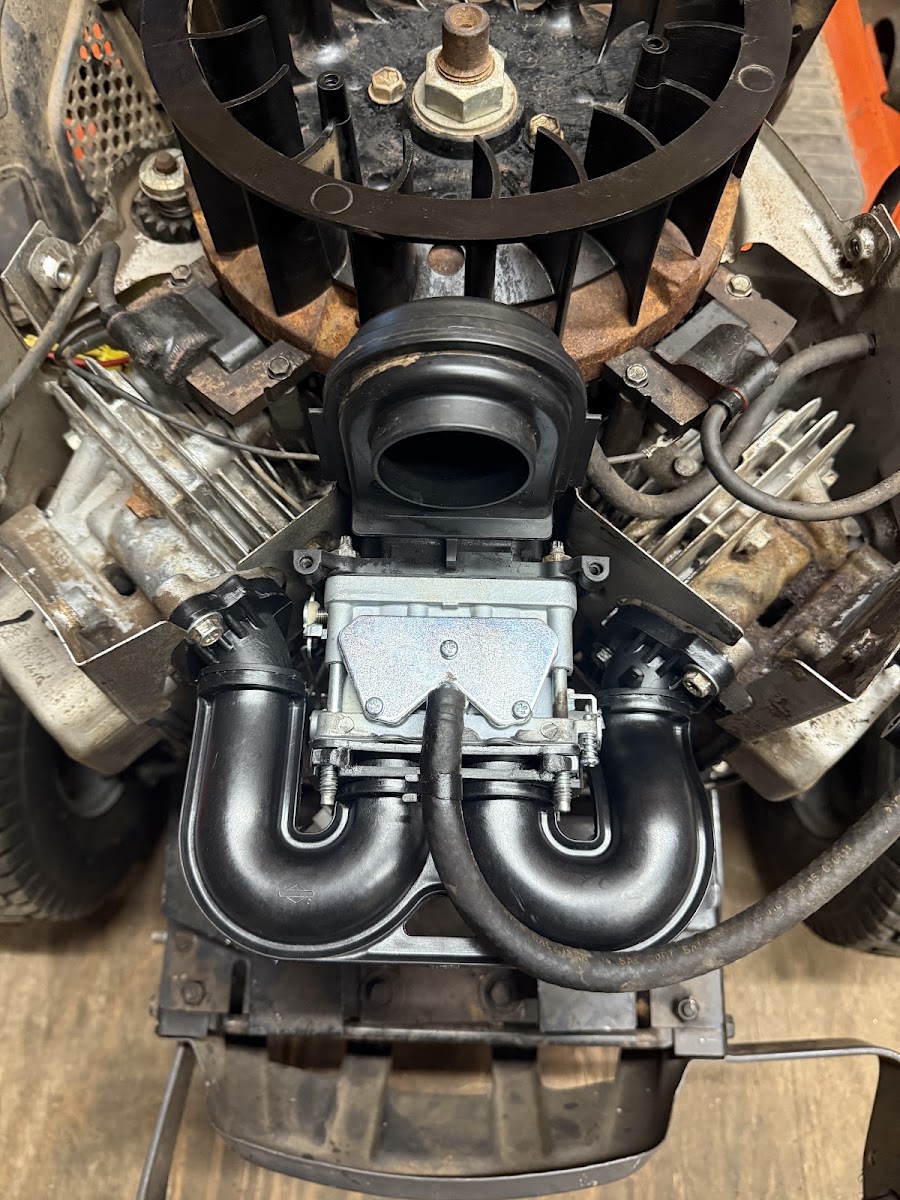 Engine components being serviced